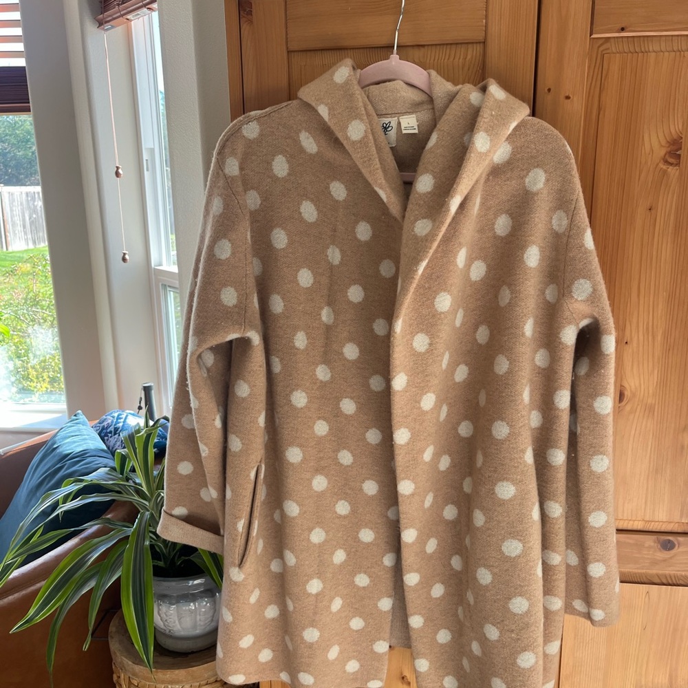 Anthropologie Tan Polka Dot Pea Coat